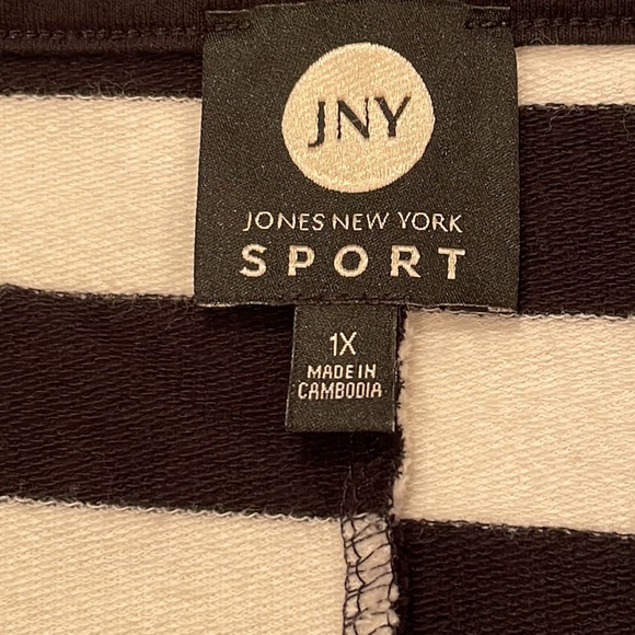 Jones New York top, black/white striped, cotton blend, 1X - Picture 5 of 9
